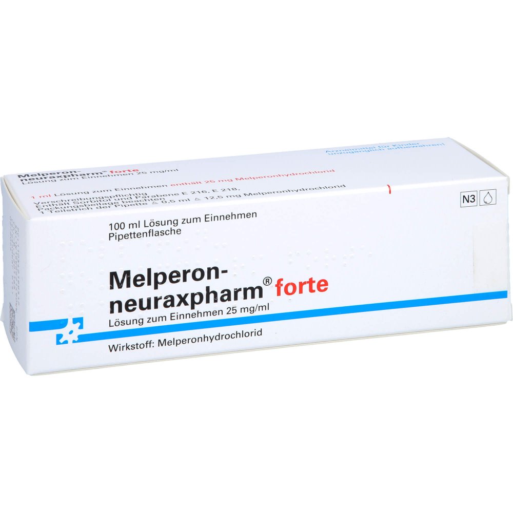 Das Produktfoto zeigt Melperon-Neuraxpharm Forte 25 Mg/Ml Lsg.Zum Einn. (100 ml) PZN 03421995