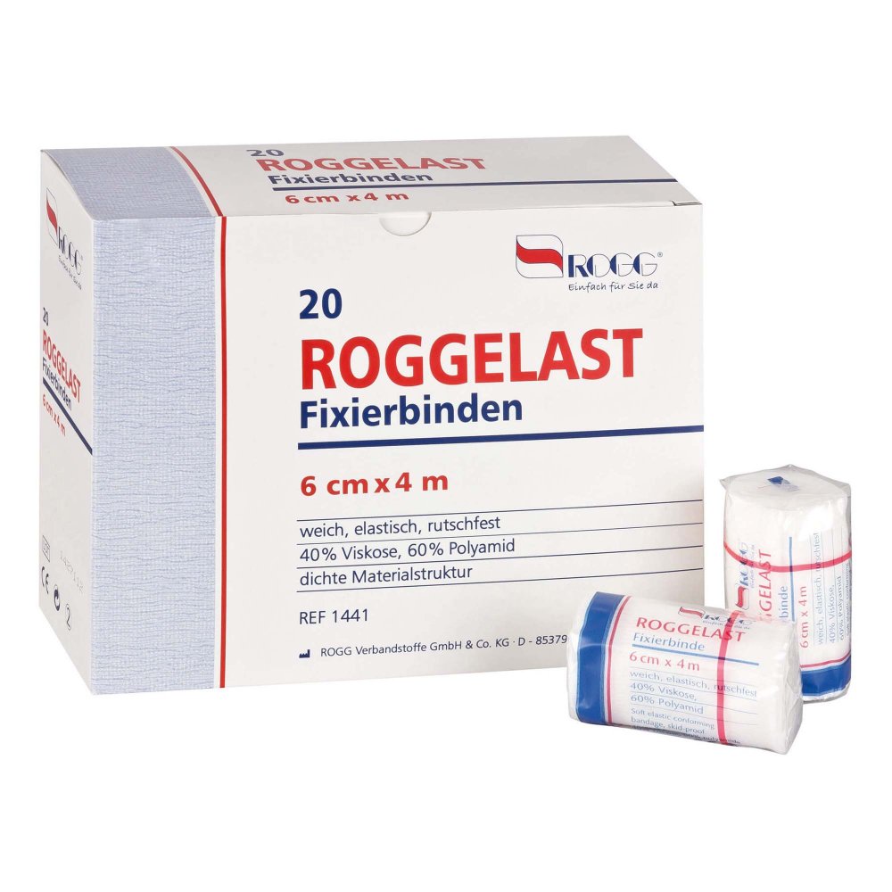 Das Produktfoto zeigt Roggelast Fixierbinden 4 Cmx4 M In Cellophan (1 stk) PZN 03438398
