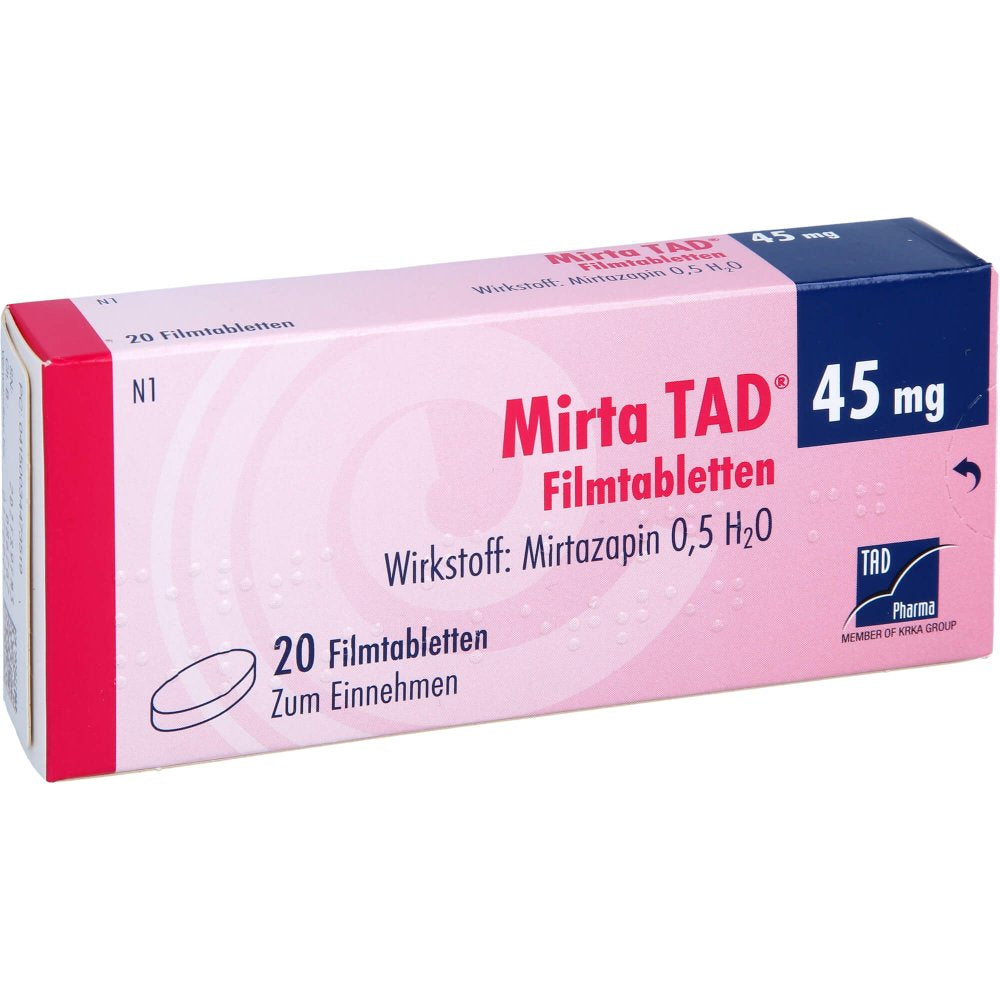 Das Produktfoto zeigt Mirta Tad 45 Mg Filmtabletten (20 stk) PZN 03447351