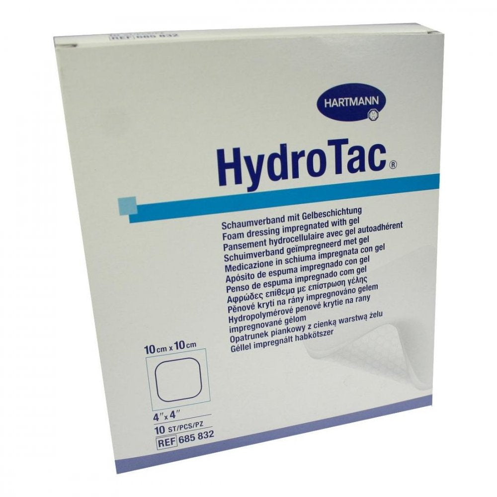 Das Produktfoto zeigt Hydrotac Schaumverband 10x10 Cm Steril (10 stk) PZN 03451312