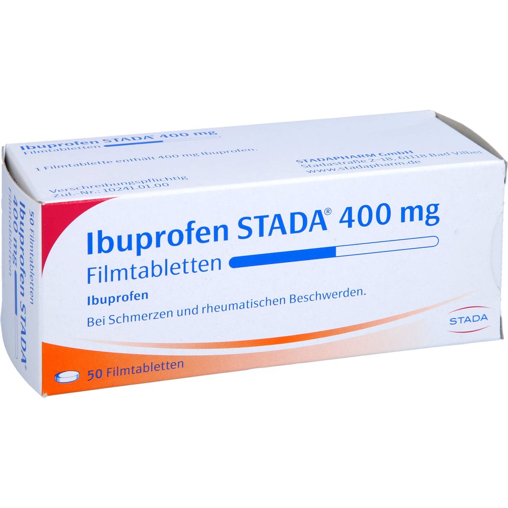 Das Produktfoto zeigt Ibuprofen Stada 400 Mg Filmtabletten (50 stk) PZN 03470841