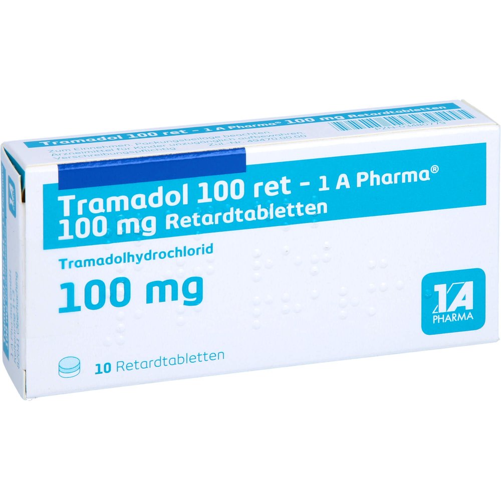 Das Produktfoto zeigt Tramadol 100 Ret-1a Pharma Retardtabletten (10 stk) PZN 03480779