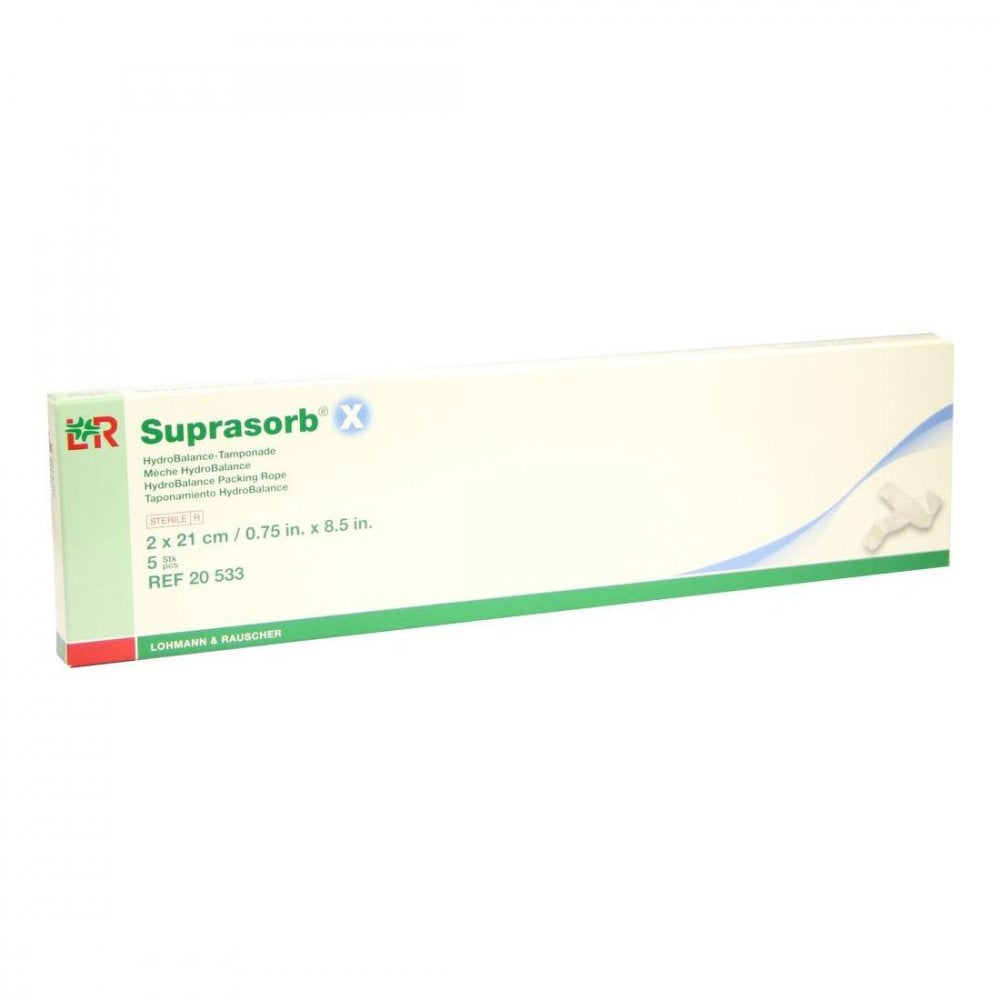 Das Produktfoto zeigt Suprasorb X Hydrobalance Tamponade 2x21 Cm (5 stk) PZN 03490795
