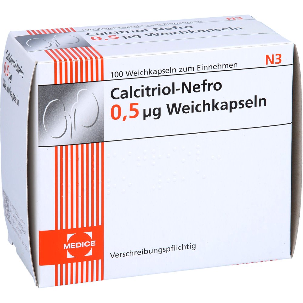 Das Produktfoto zeigt Calcitriol-Nefro 0,5 Μg Weichkapseln (100 stk) PZN 03531991