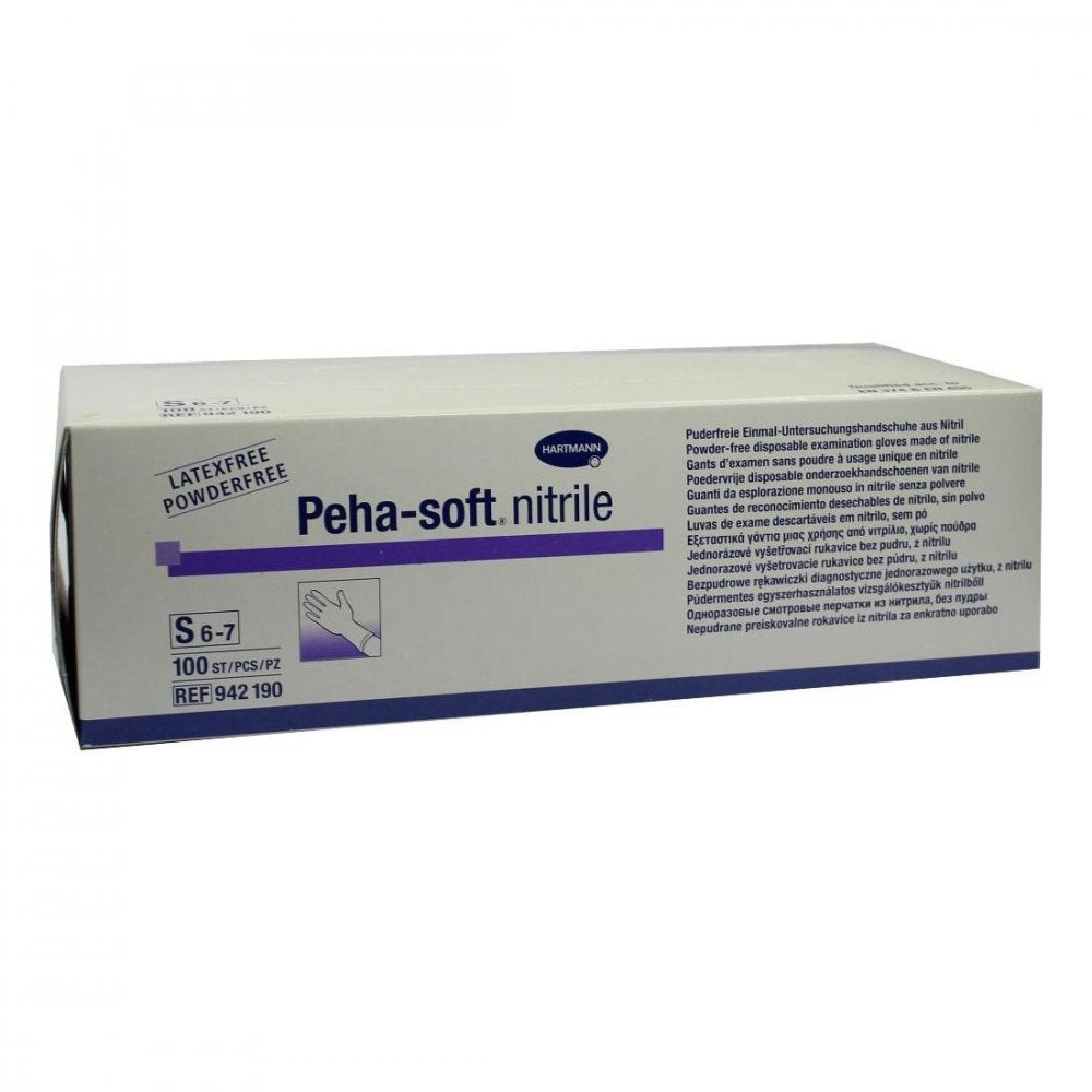Das Produktfoto zeigt Peha-Soft Nitrile Unt.Handsch.Unste.Puderfrei S (100 stk) PZN 03538059