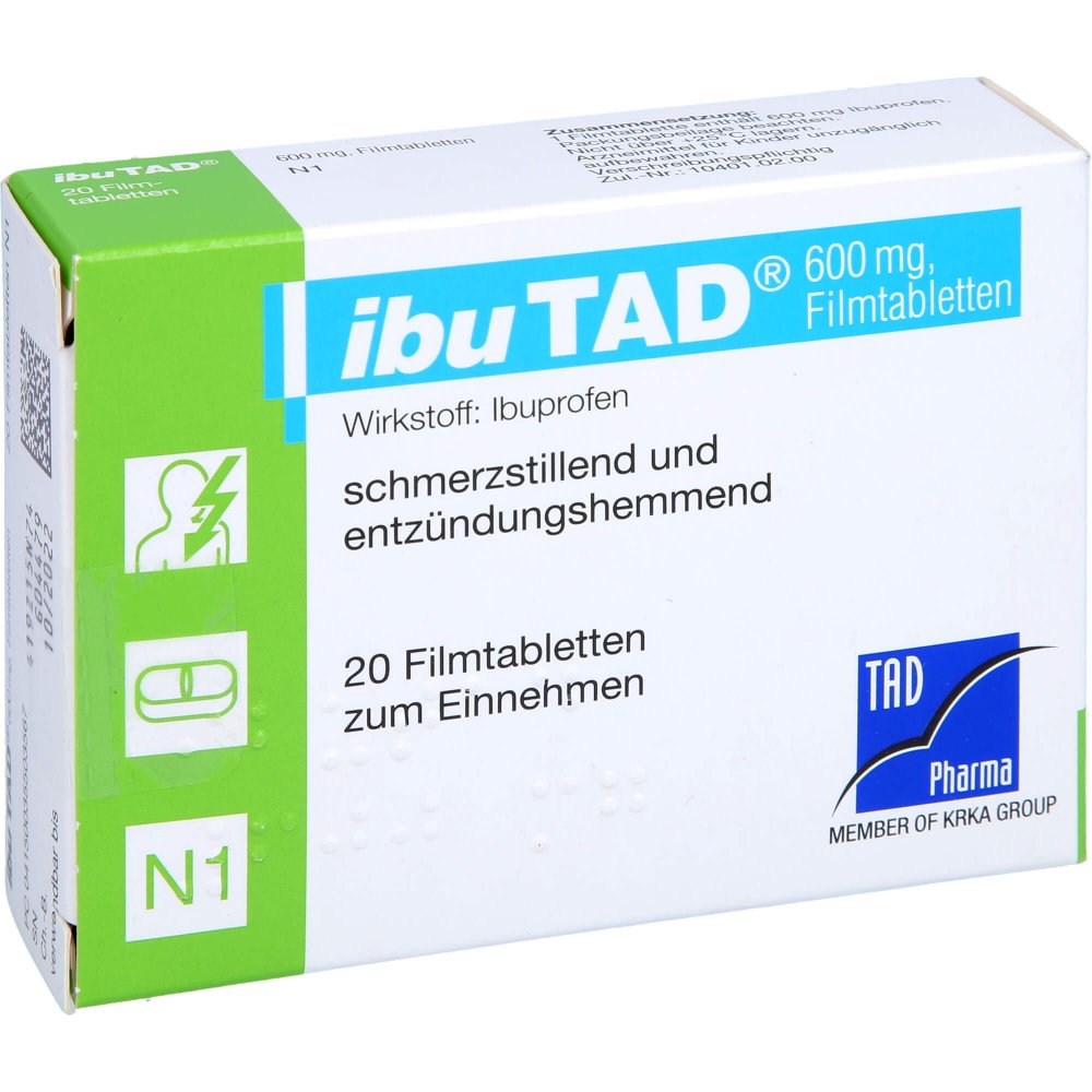 Das Produktfoto zeigt Ibutad 600 Mg Filmtabletten (20 stk) PZN 03550356