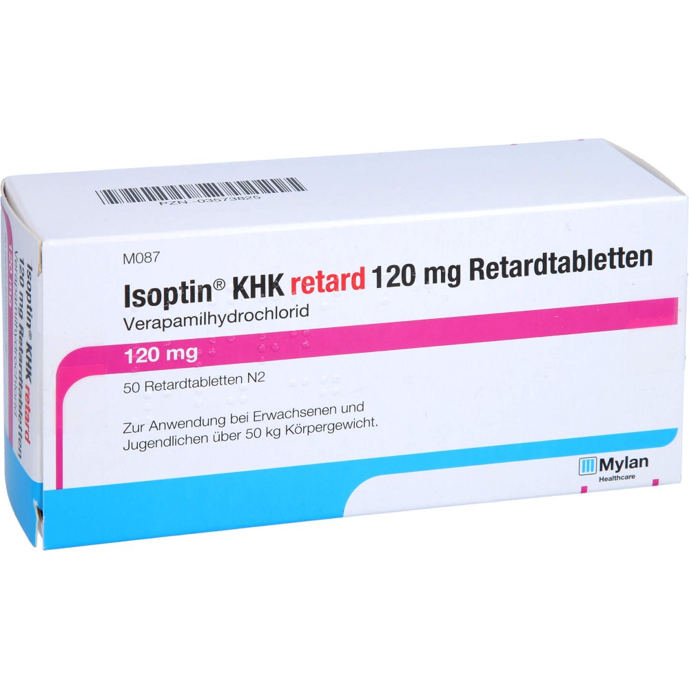 Das Produktfoto zeigt Isoptin Khk Retard 120 Mg Tabl. (50 stk) PZN 03573825