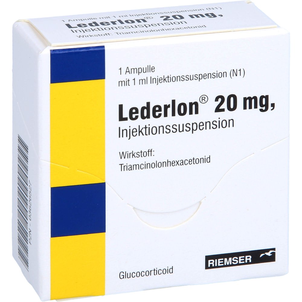 Das Produktfoto zeigt Lederlon 20 Mg Injektionssusp.Amp.O.Inj.-Besteck (1 ml) PZN 03626527