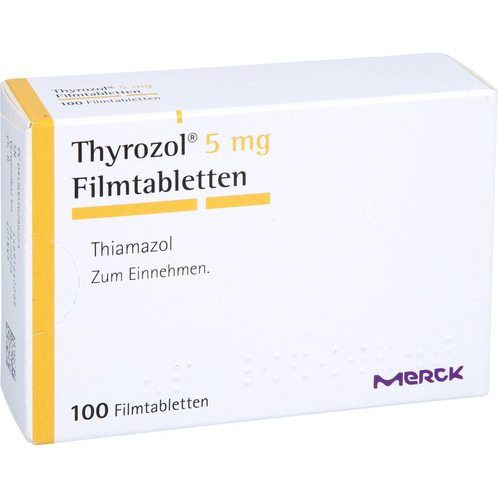 Das Produktfoto zeigt Thyrozol 5 Mg Filmtabletten (100 stk) PZN 03629922
