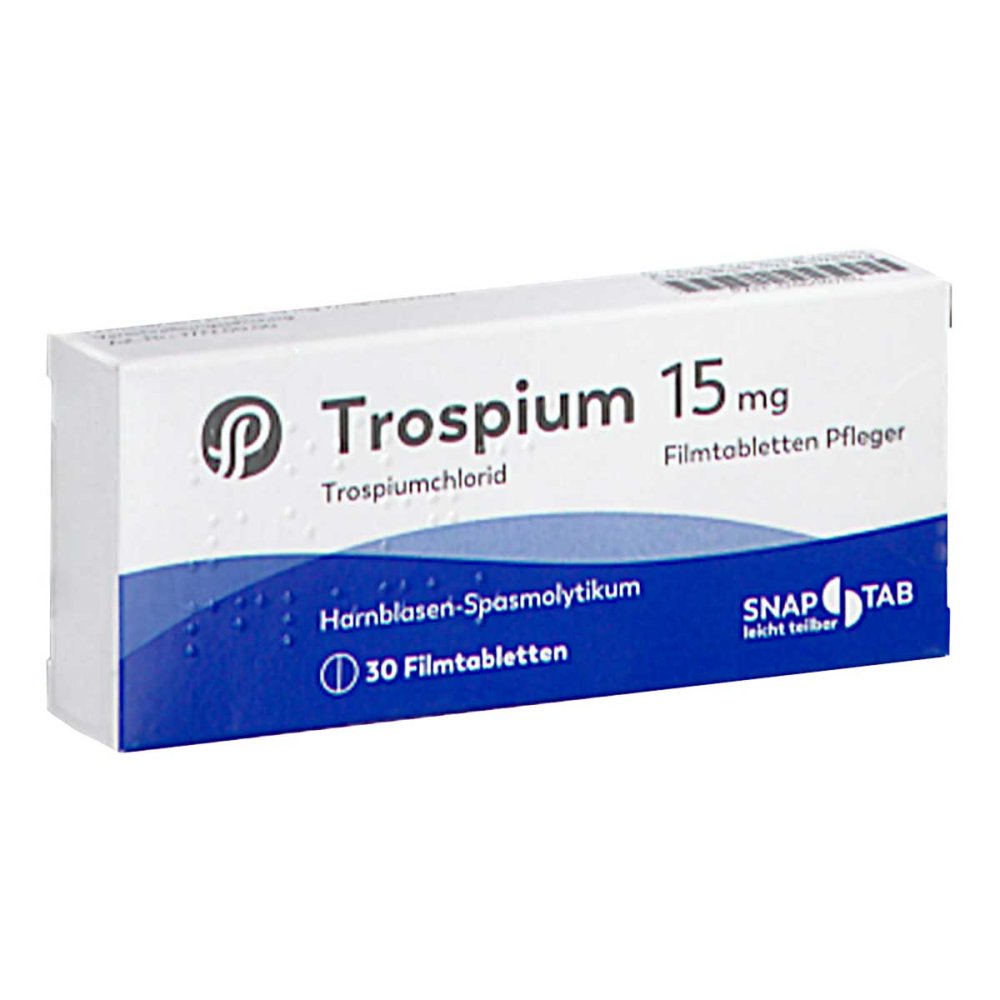 Das Produktfoto zeigt Trospium 15 Mg Filmtabletten Pfleger (30 stk) PZN 03644784