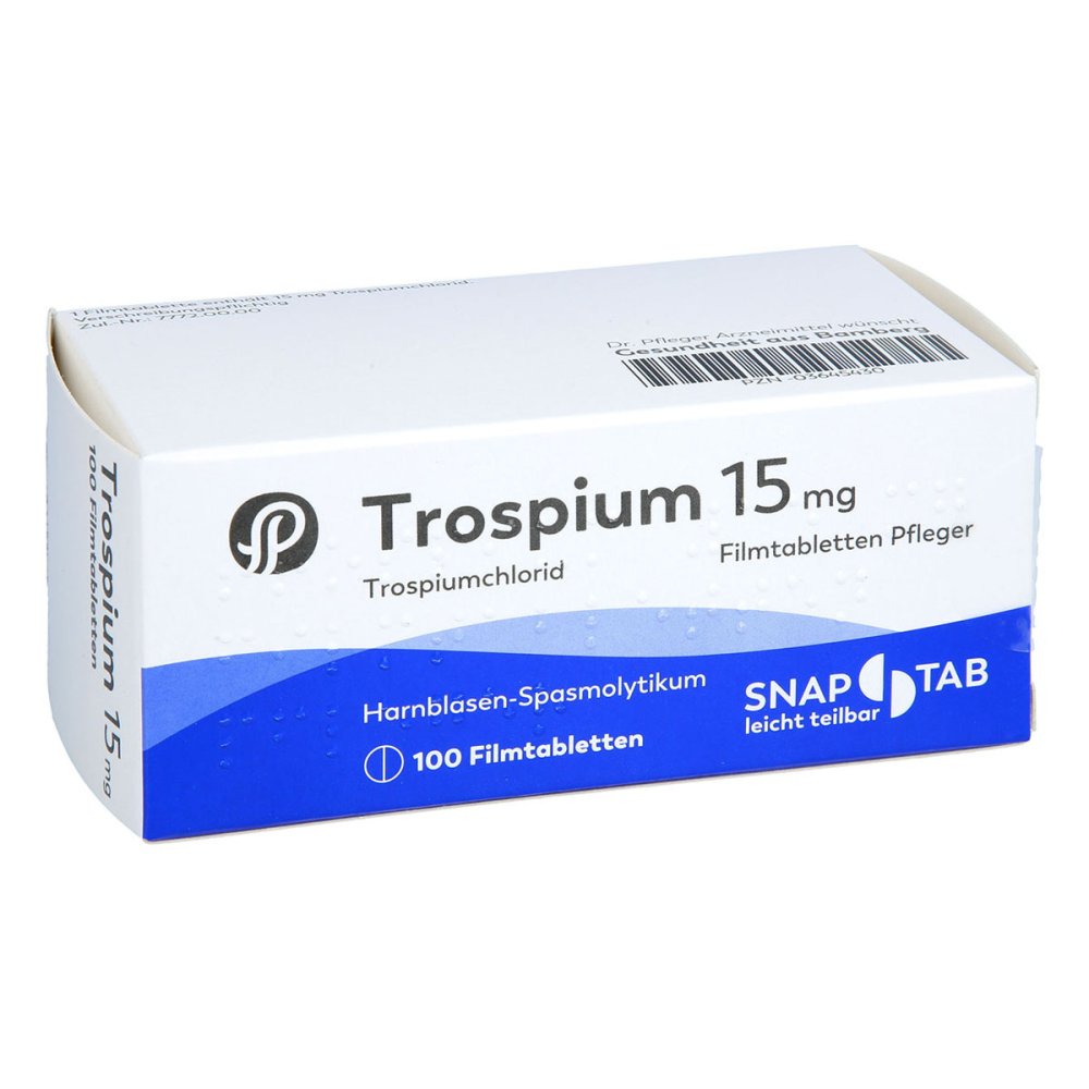Das Produktfoto zeigt Trospium 15 Mg Filmtabletten Pfleger (100 stk) PZN 03645430