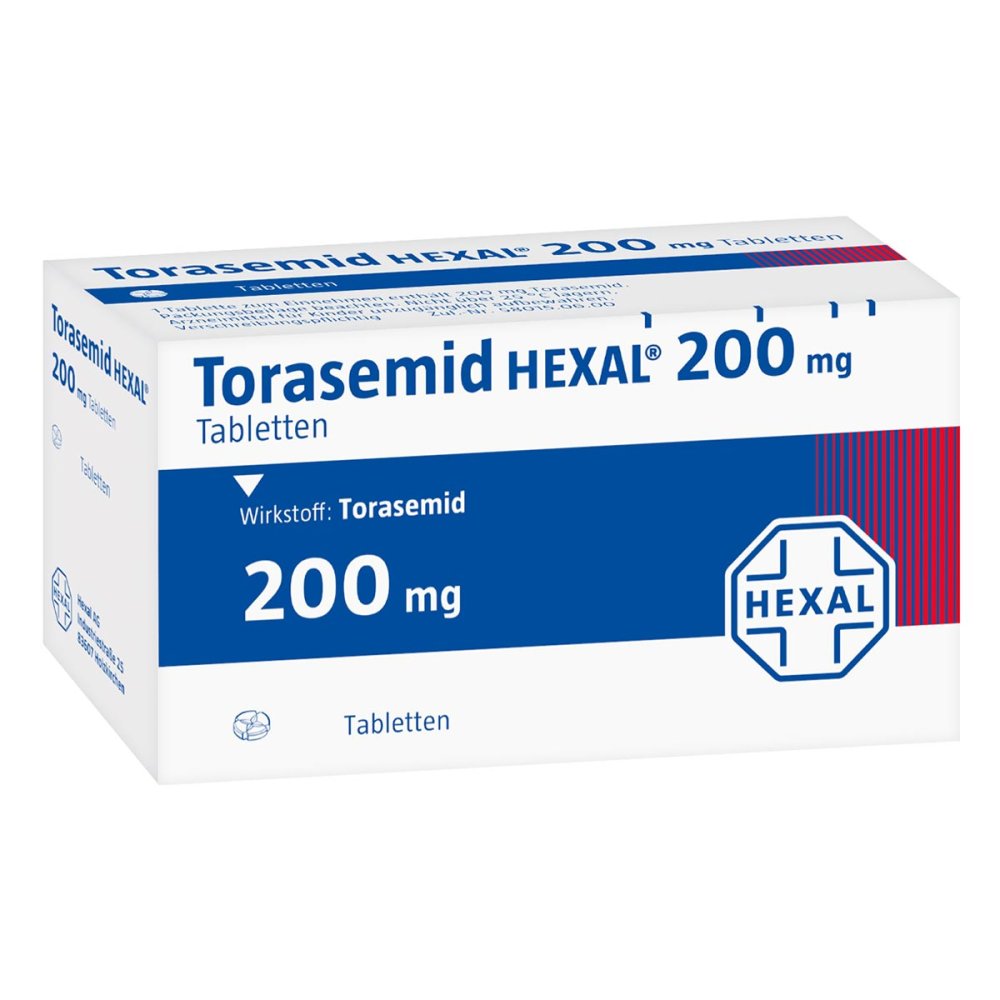Das Produktfoto zeigt Torasemid Hexal 200 Mg Tabletten (100 stk) PZN 03650402