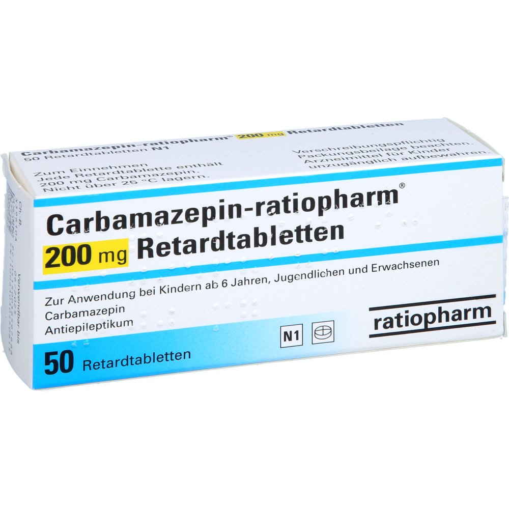 Das Produktfoto zeigt Carbamazepin-Ratiopharm 200 Mg Retardtabletten (50 stk) PZN 03659768