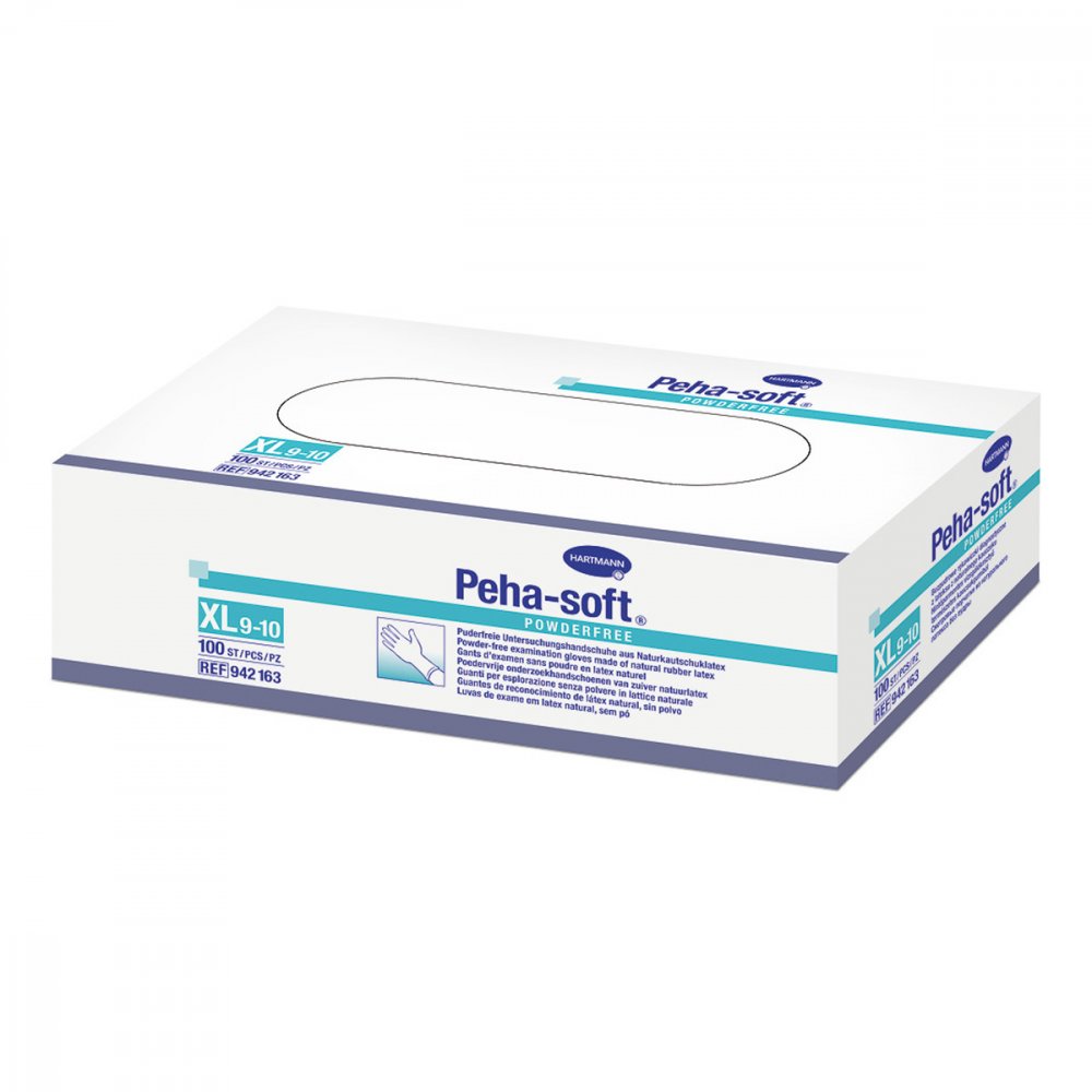 Das Produktfoto zeigt Peha-Soft Latex Unt.Hands.Unsteril Puderfrei Xl (100 stk) PZN 03676063