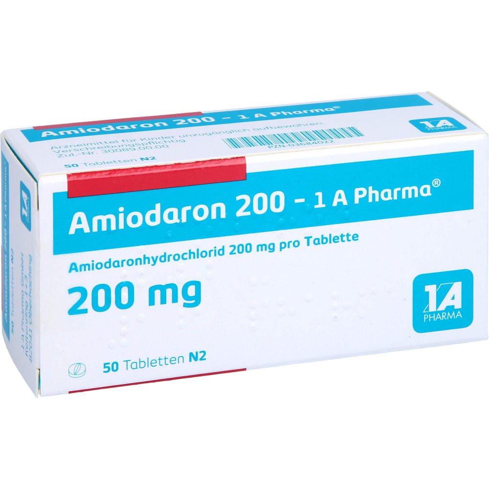 Das Produktfoto zeigt Amiodaron 200-1a Pharma Tabletten (50 stk) PZN 03684022