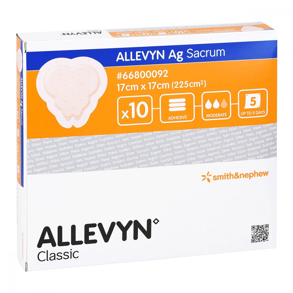 Das Produktfoto zeigt Allevyn Ag Sacrum 17x17 Cm Wundverband (10 stk) PZN 03706634