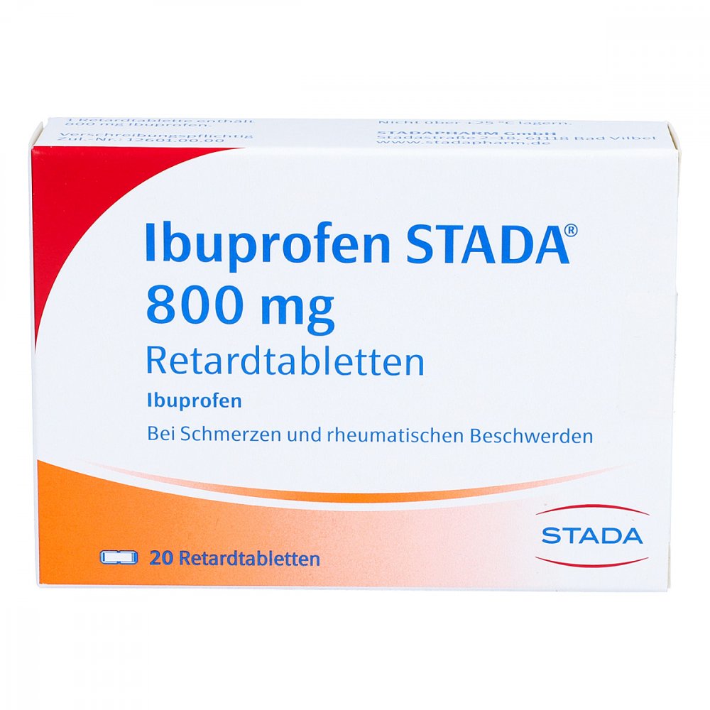 Das Produktfoto zeigt Ibuprofen Stada 800 Mg Retardtabletten (20 stk) PZN 03716667