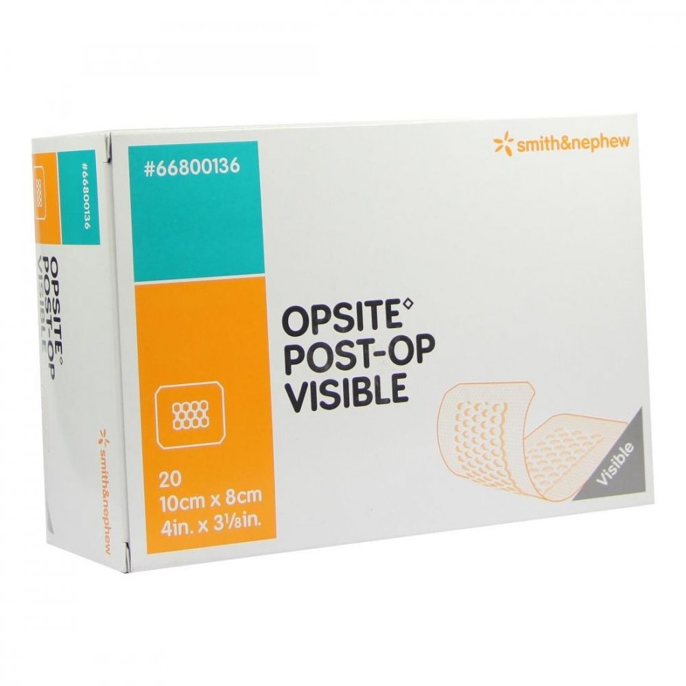 Das Produktfoto zeigt Opsite Post-Op Visible 8x10 Cm Verband (20 stk) PZN 03725117