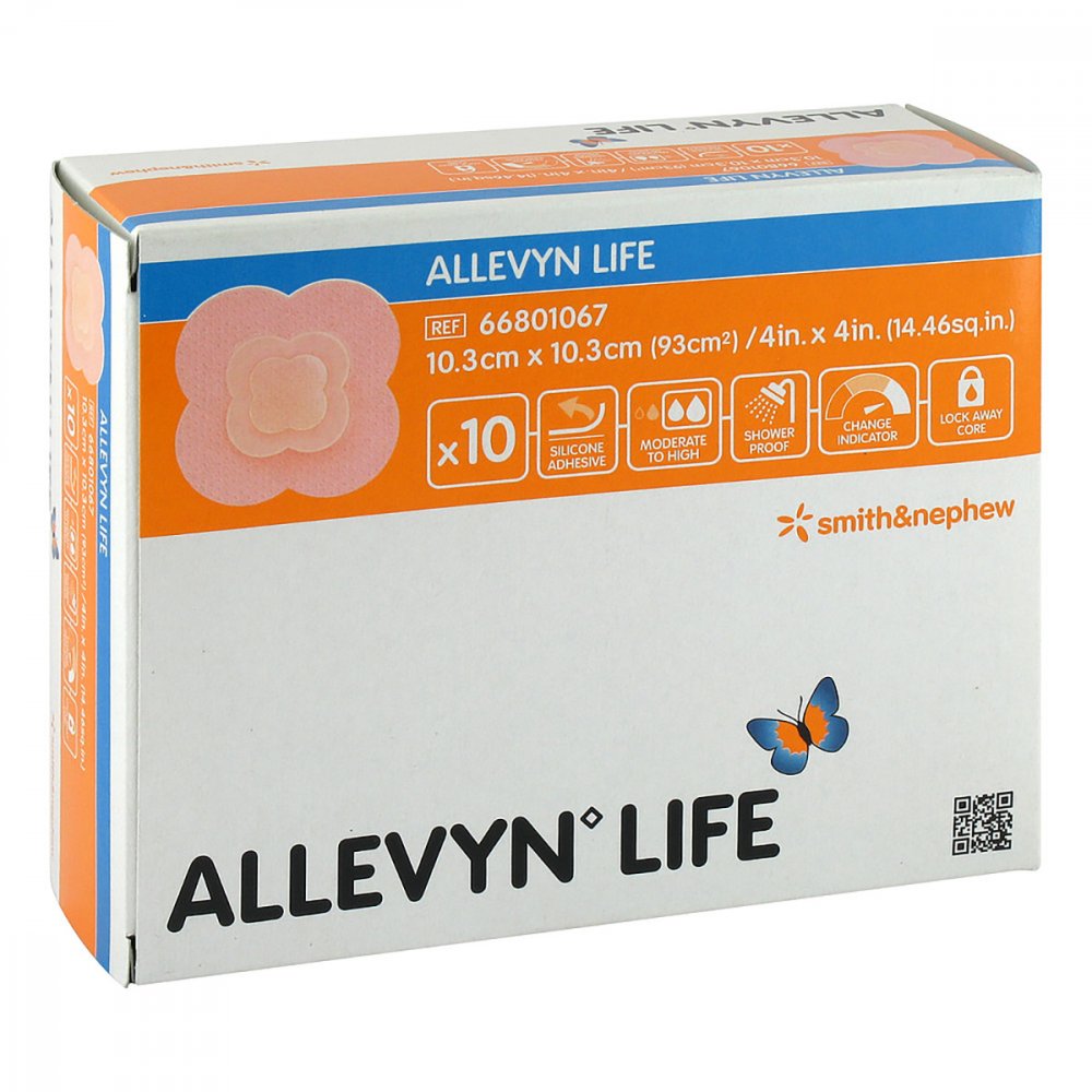 Das Produktfoto zeigt Allevyn Life 10,3x10,3 Cm Silikonschaumverband (10 stk) PZN 03725838