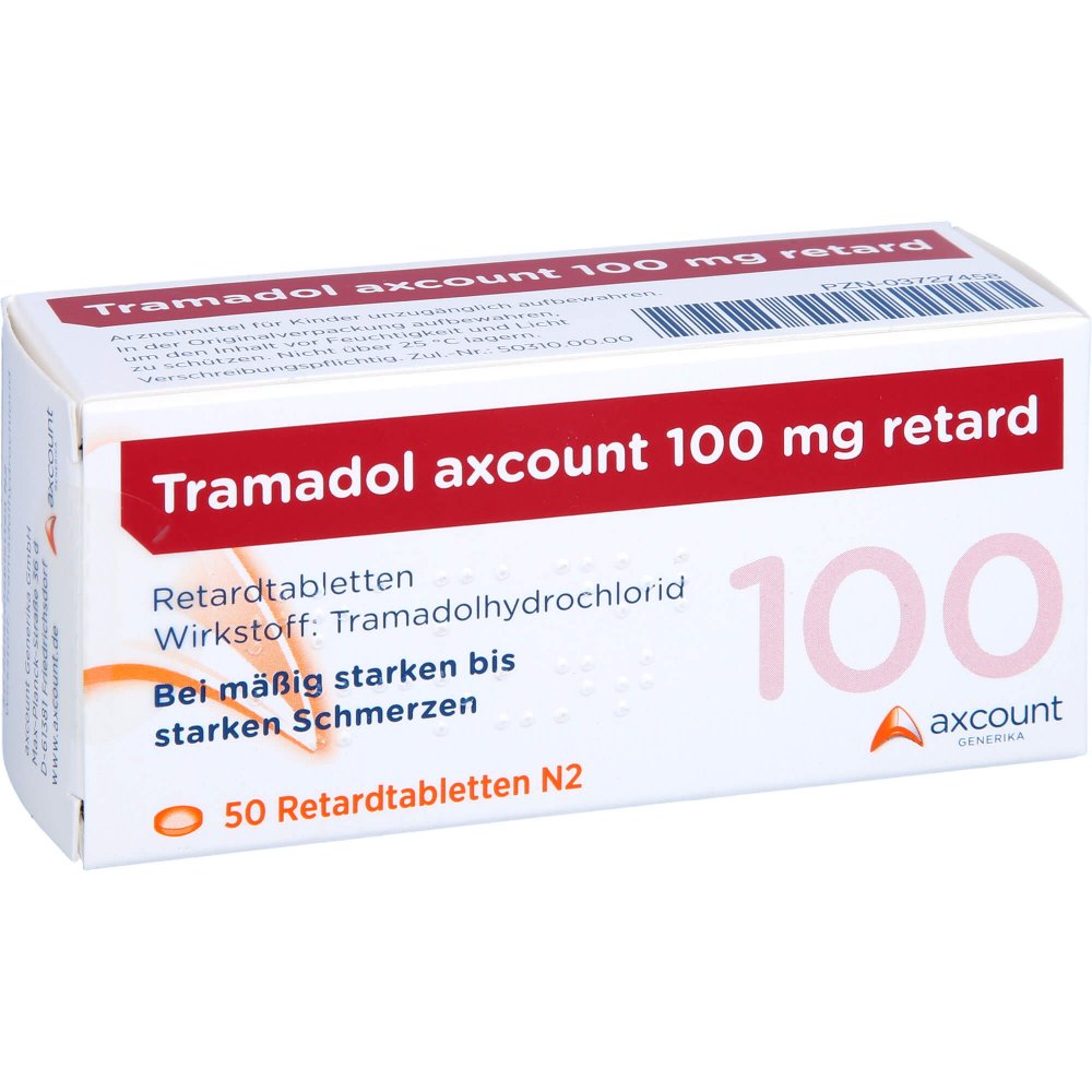 Das Produktfoto zeigt Tramadol Axcount 100 Mg Retard Tabl. (50 stk) PZN 03727458