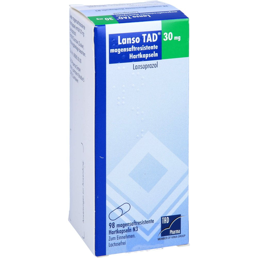Das Produktfoto zeigt Lanso Tad 30 Mg Magensaftresistente Hartkapseln (98 stk) PZN 03737416