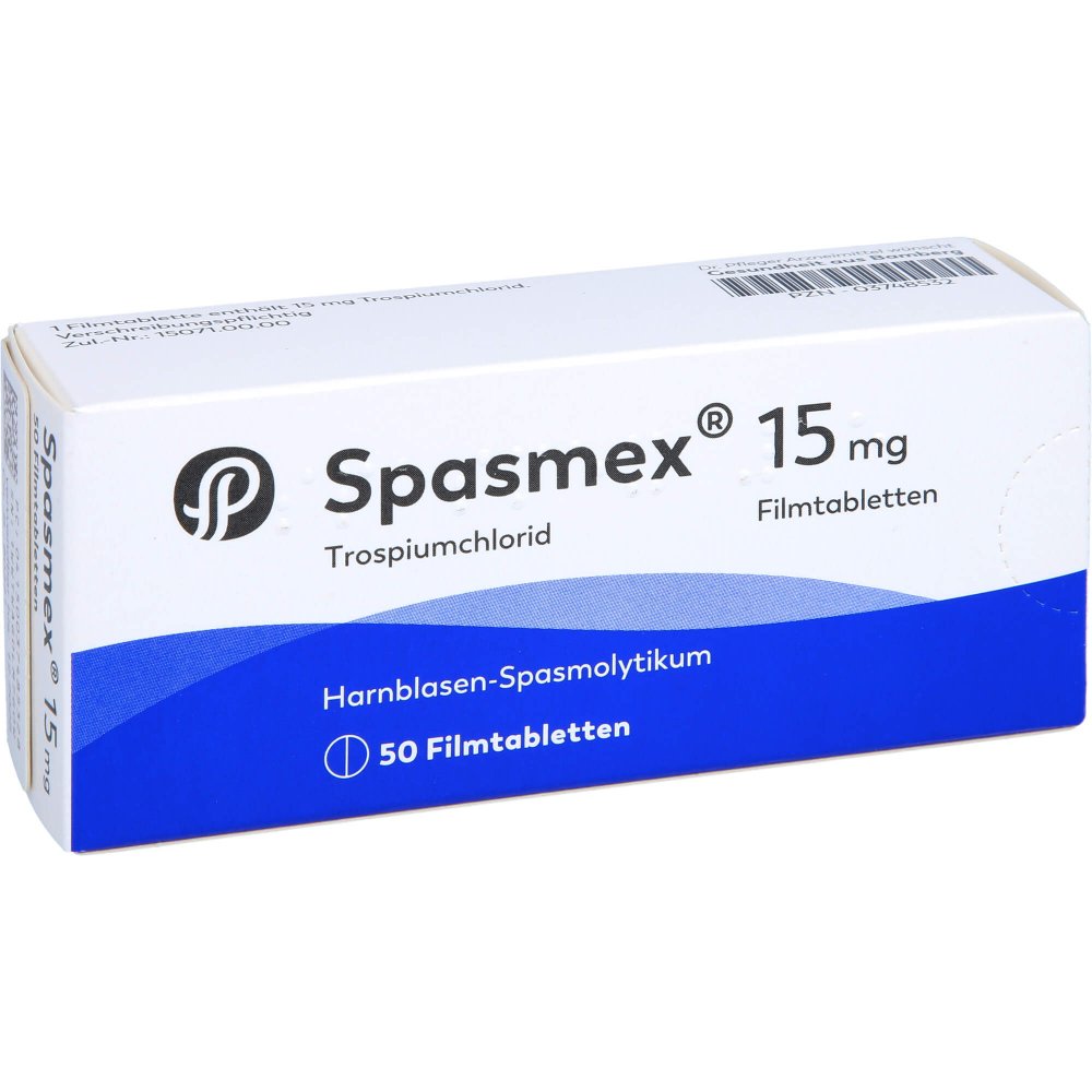 Das Produktfoto zeigt Spasmex 15 Filmtabletten (50 stk) PZN 03748532