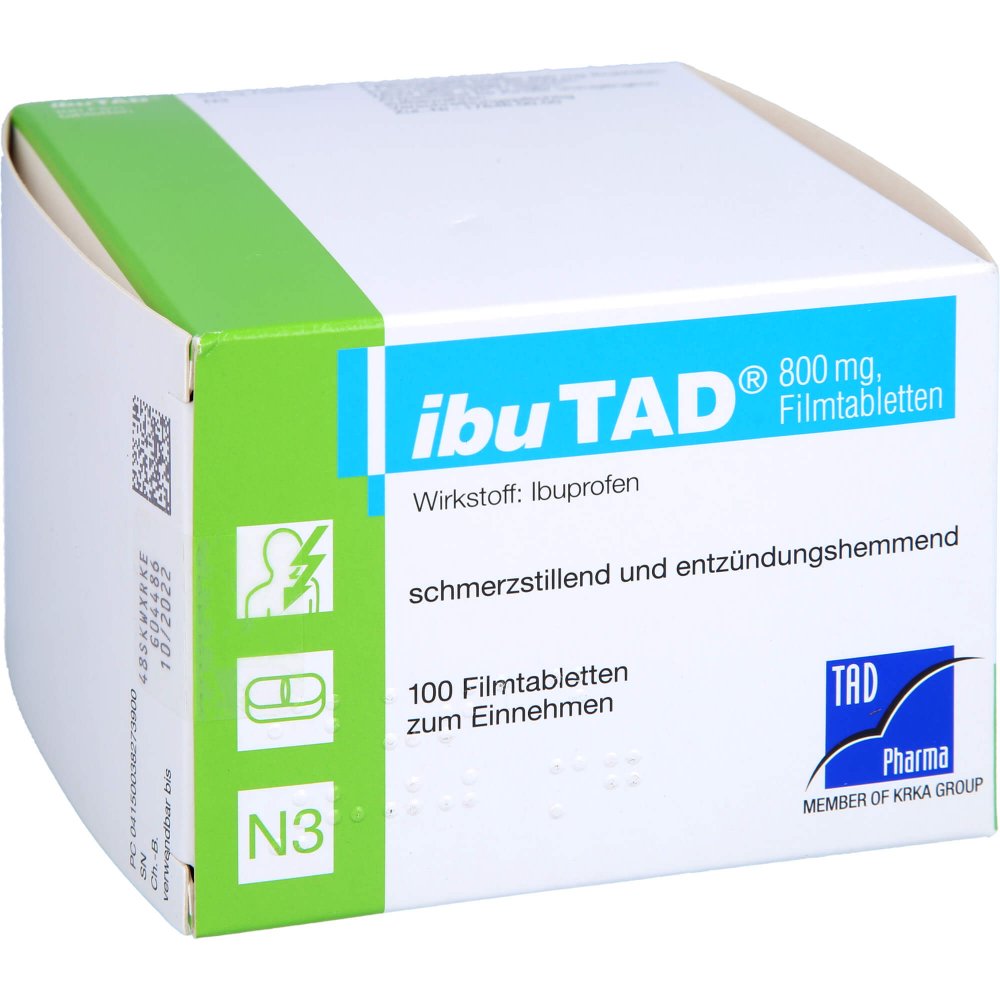 Das Produktfoto zeigt Ibutad 800 Mg Filmtabletten (100 stk) PZN 03827390
