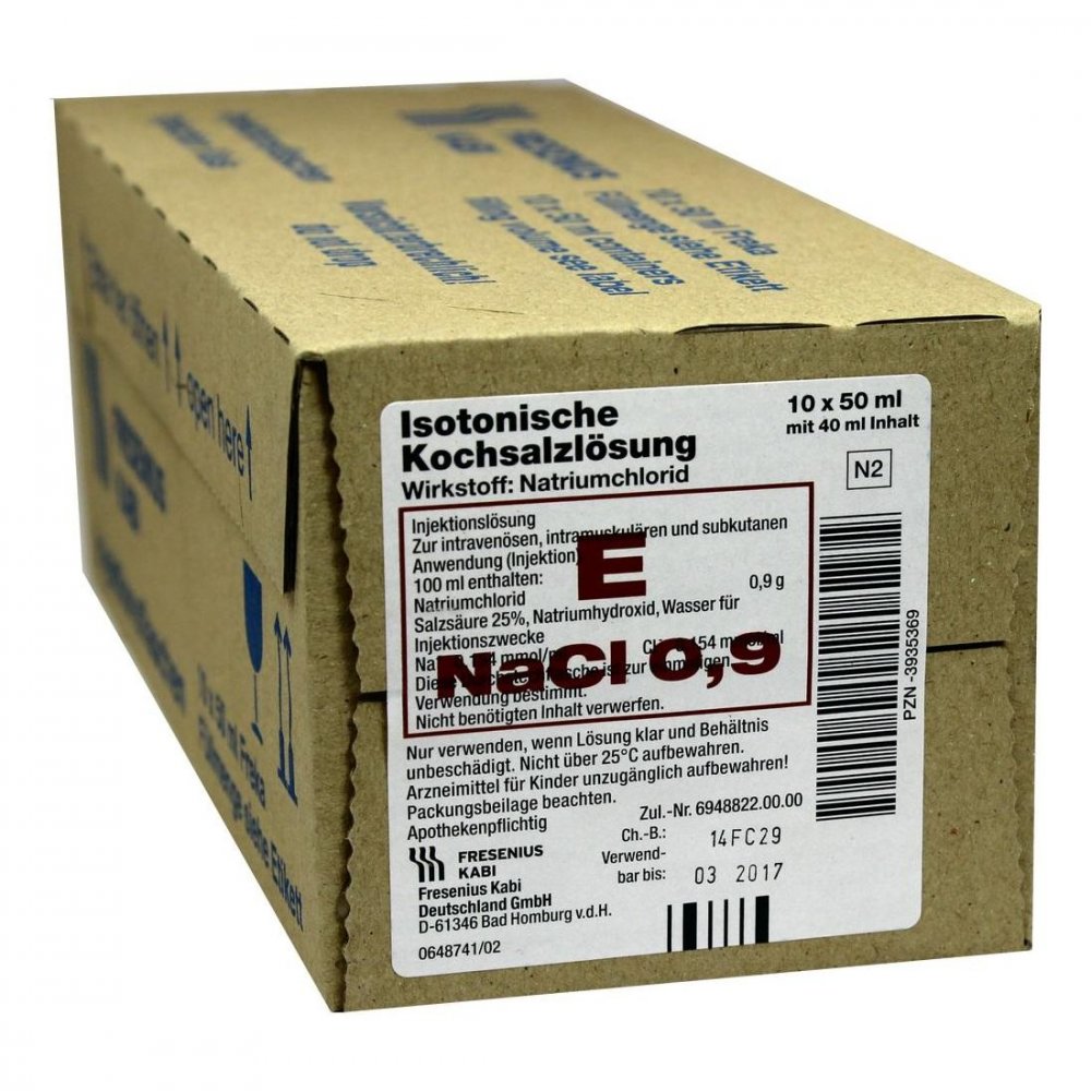 Das Produktfoto zeigt Kochsalzlösung 0,9% Freka-Fl.Fresenius (10X40 ml) PZN 03935369