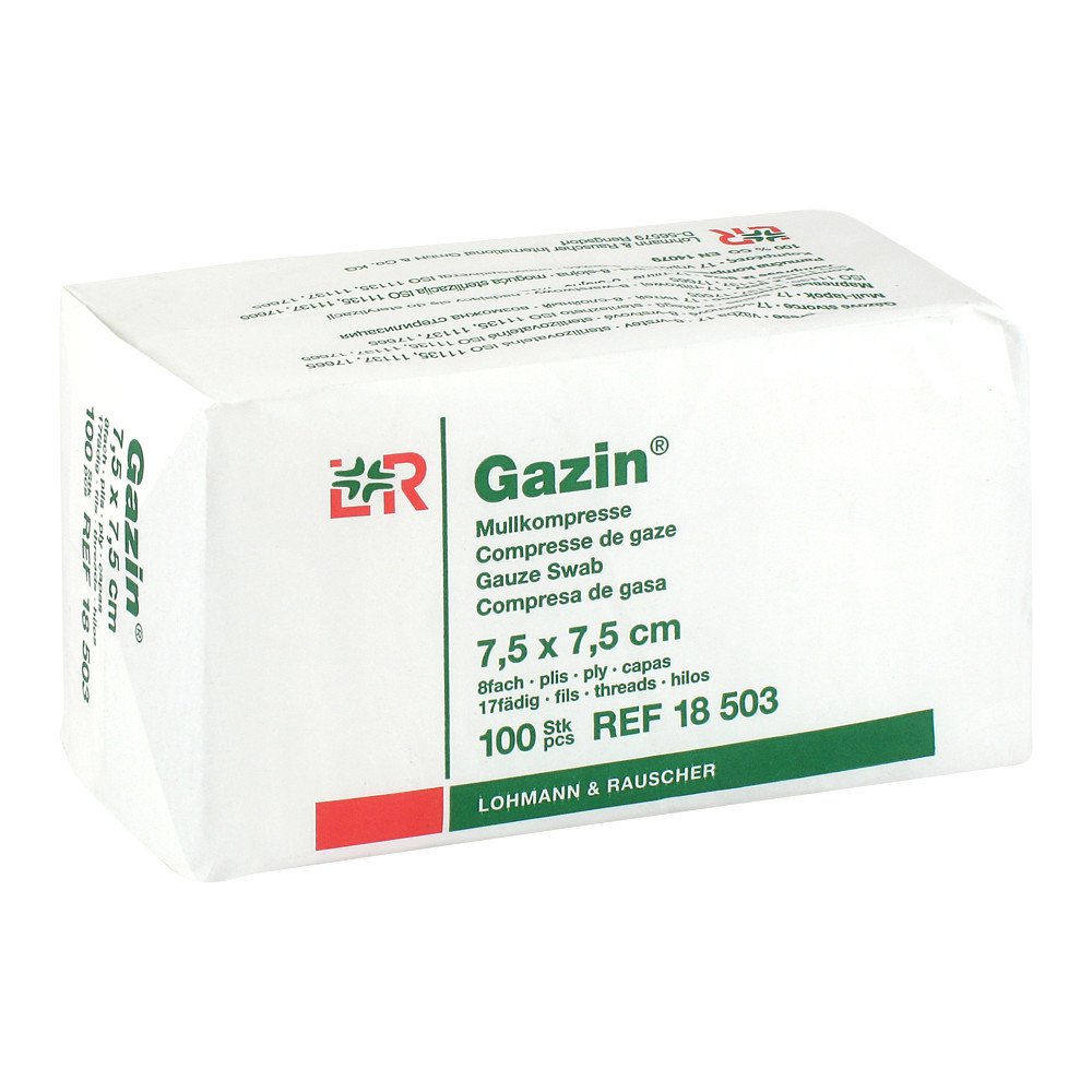 Gazin Mullkomp.7,5x7,5 Cm Unsteril 8fach Op (100 stk)