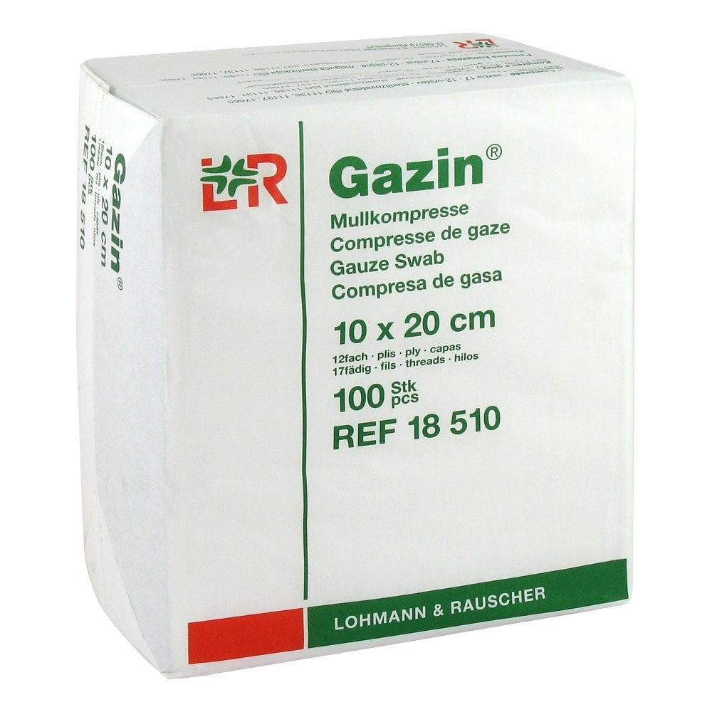 Das Produktfoto zeigt Gazin Mullkomp.10x20 Cm Unsteril 12fach Op (100 stk) PZN 03959453