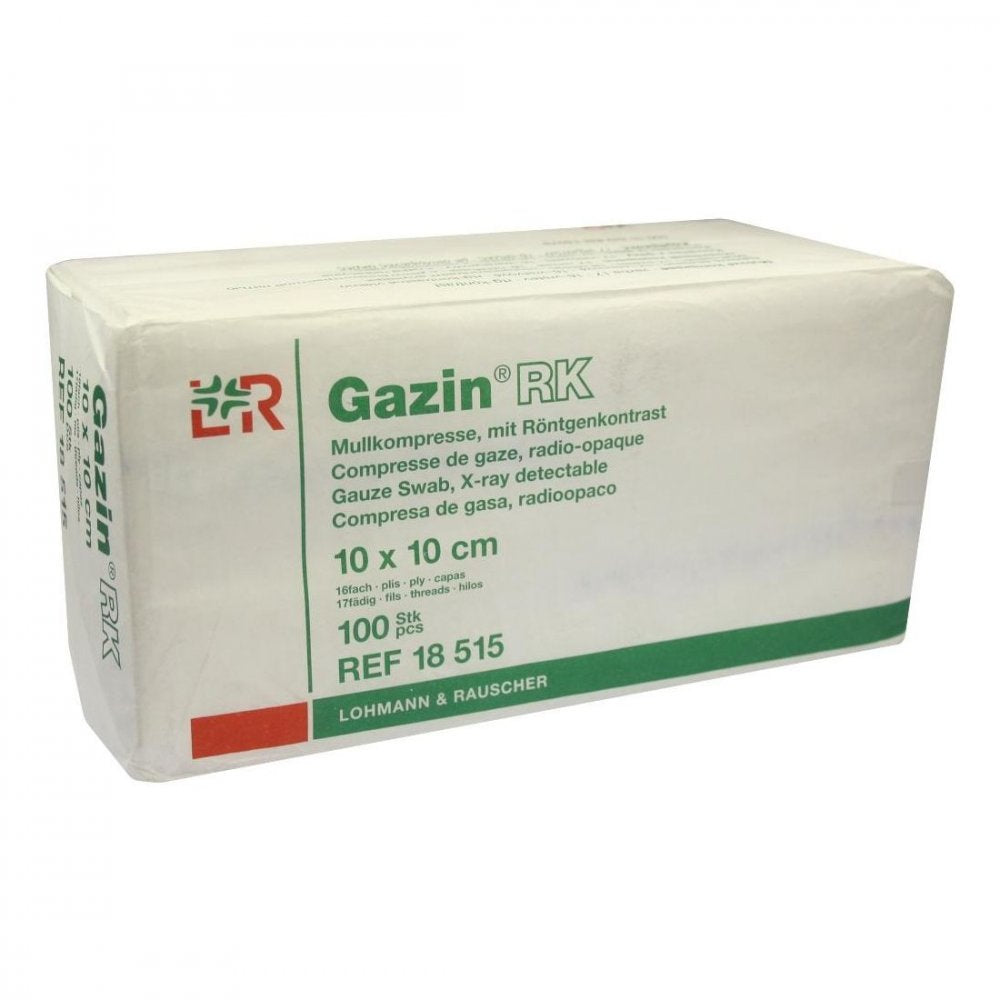 Das Produktfoto zeigt Gazin Mullkomp.10x10 Cm Unsteril 16fach Rk (100 stk) PZN 03959513