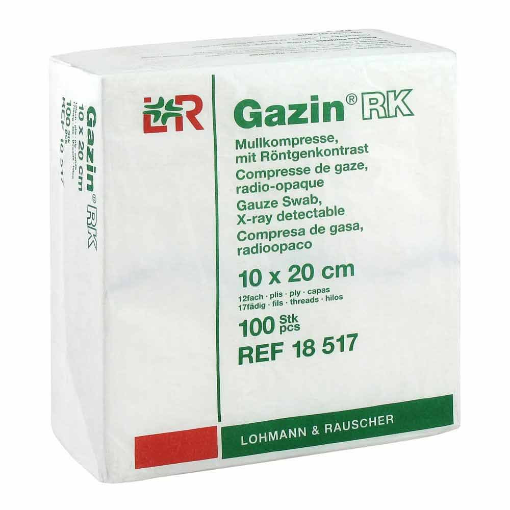Das Produktfoto zeigt Gazin Mullkomp.10x20 Cm Unsteril 12fach Rk (100 stk) PZN 03959542