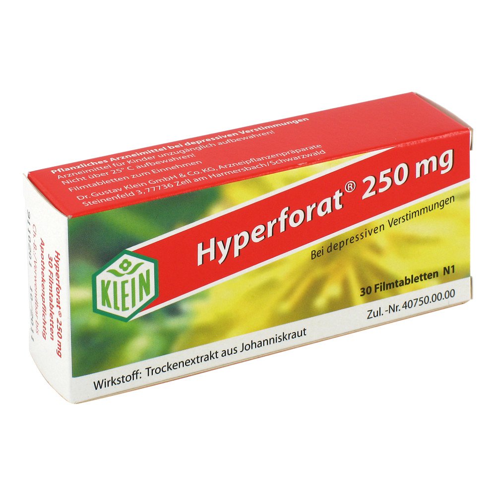 Das Produktfoto zeigt Hyperforat 250 Mg Filmtabletten (30 stk) PZN 04004578