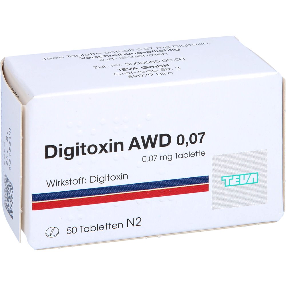 Das Produktfoto zeigt Digitoxin Awd 0,07 Mg Tabletten (50 stk) PZN 04008079