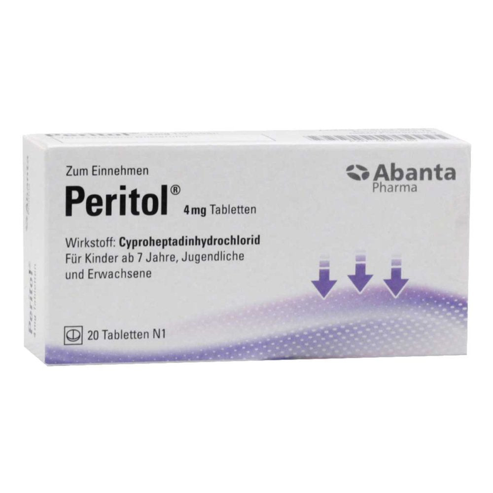 Das Produktfoto zeigt Peritol 4 Mg Tabletten (20 stk) PZN 04093180