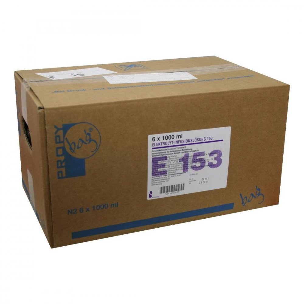 Das Produktfoto zeigt Elektrolyt Inf.-Lsg. 153 Pp-Btl. (6X1000 ml) PZN 04101407