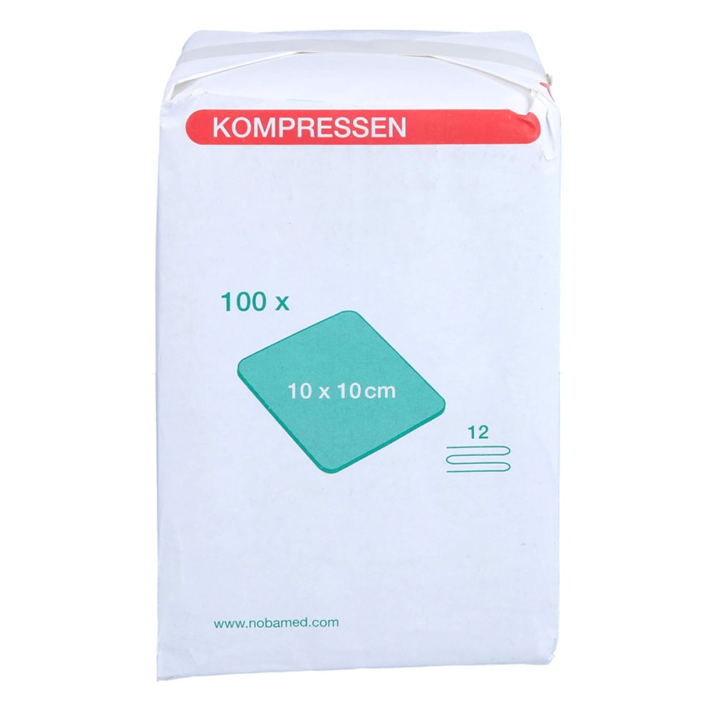 Das Produktfoto zeigt Mullkompressen 10x10 Cm Unsteril 12fach Grün (100 stk) PZN 04104179