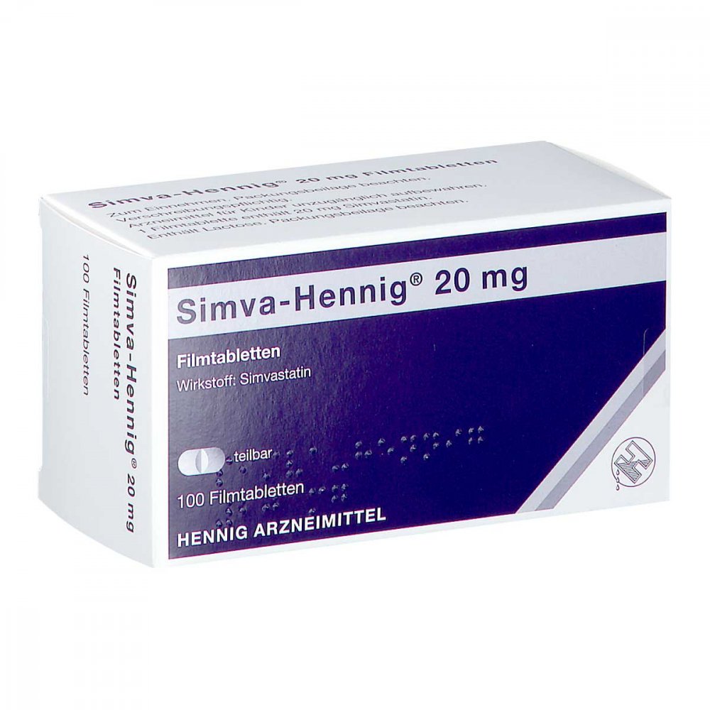 Das Produktfoto zeigt Simva-Hennig 20 Mg Filmtabletten (100 stk) PZN 04111943