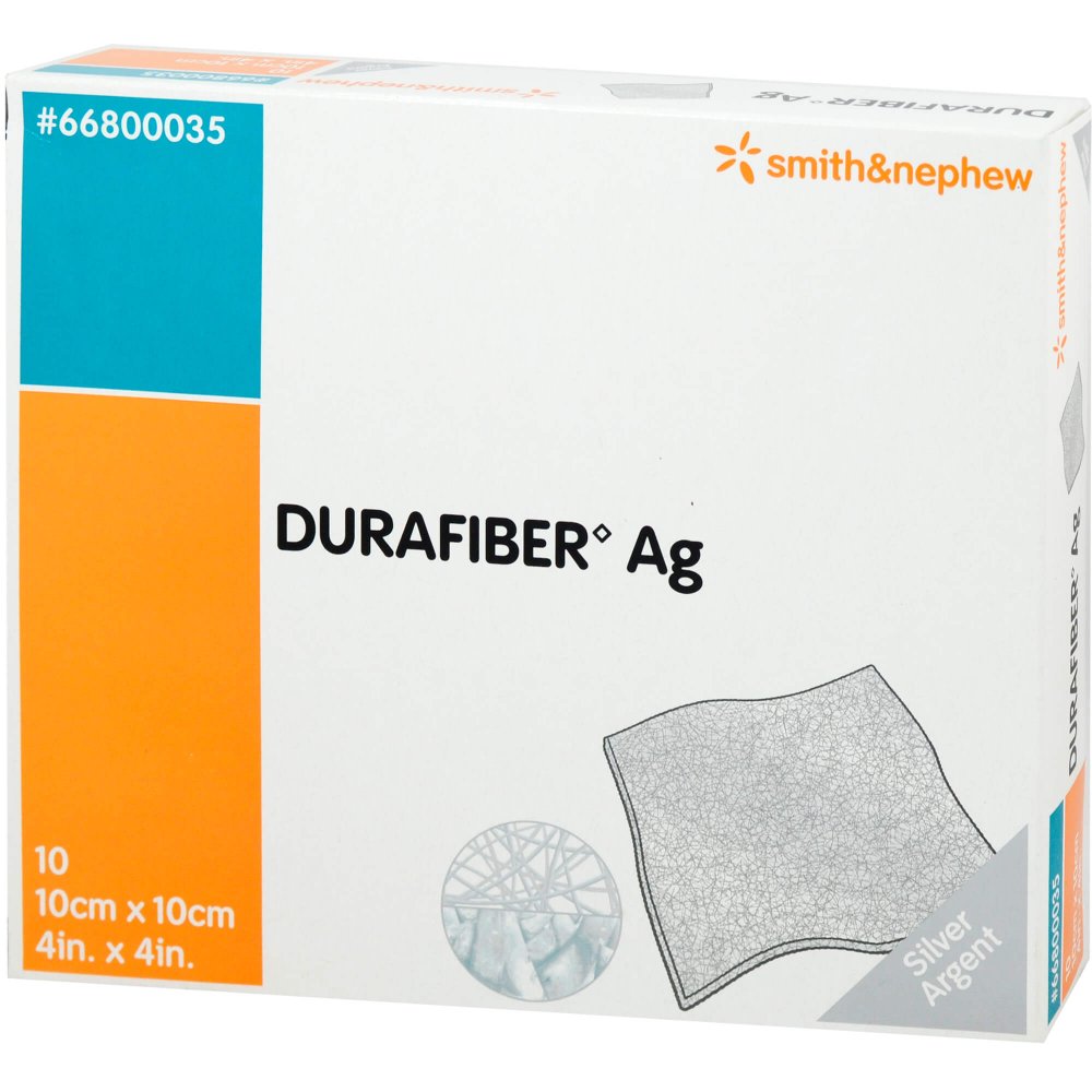 Das Produktfoto zeigt Durafiber Ag 10x10 Cm Verband (10 stk) PZN 04120899