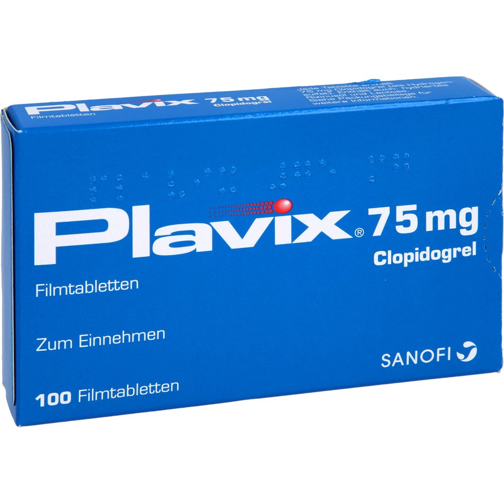 Das Produktfoto zeigt Plavix 75 Mg Filmtabletten (100 stk) PZN 04129423