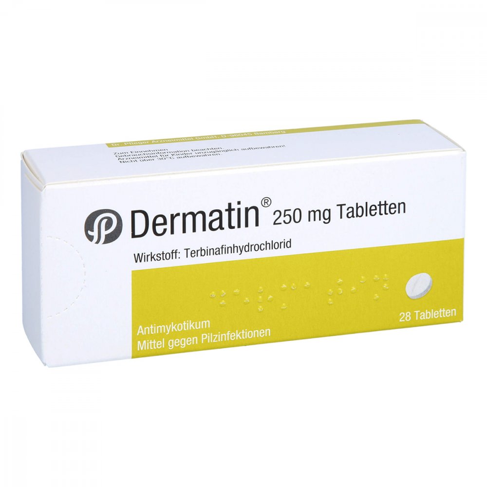 Das Produktfoto zeigt Dermatin 250 Mg Tabletten (28 stk) PZN 04218428