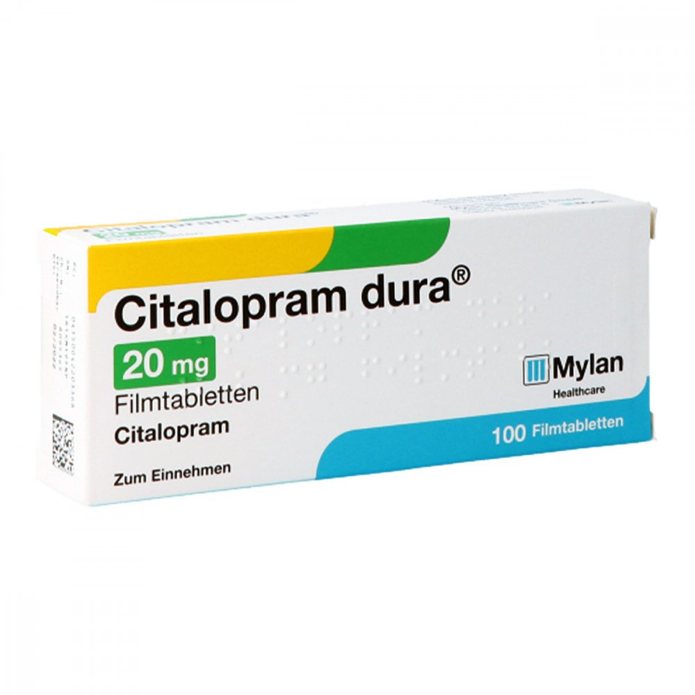 Das Produktfoto zeigt Citalopram Dura 20 Mg Filmtabletten (100 stk) PZN 04220336