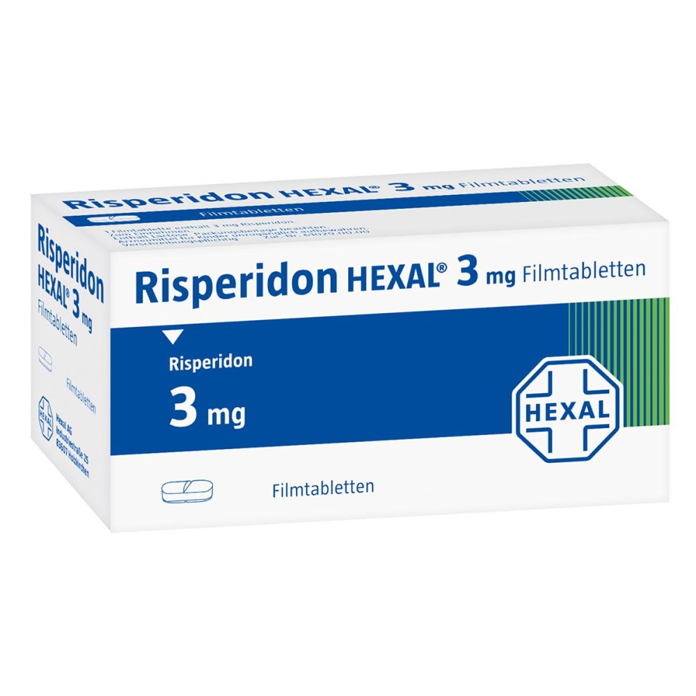 Das Produktfoto zeigt Risperidon Hexal 3 Mg Filmtabletten (100 stk) PZN 04221270