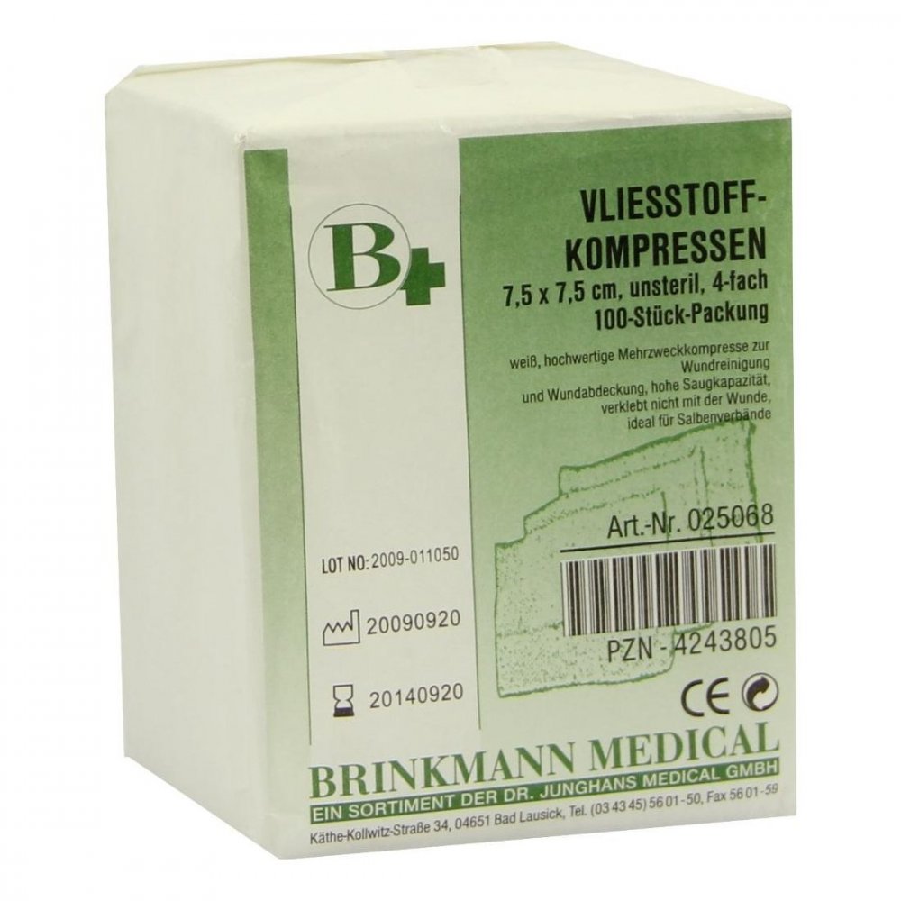 Vliesstoff-Kompressen Unsteril 7,5x7,5 Cm 4fach (100 stk)