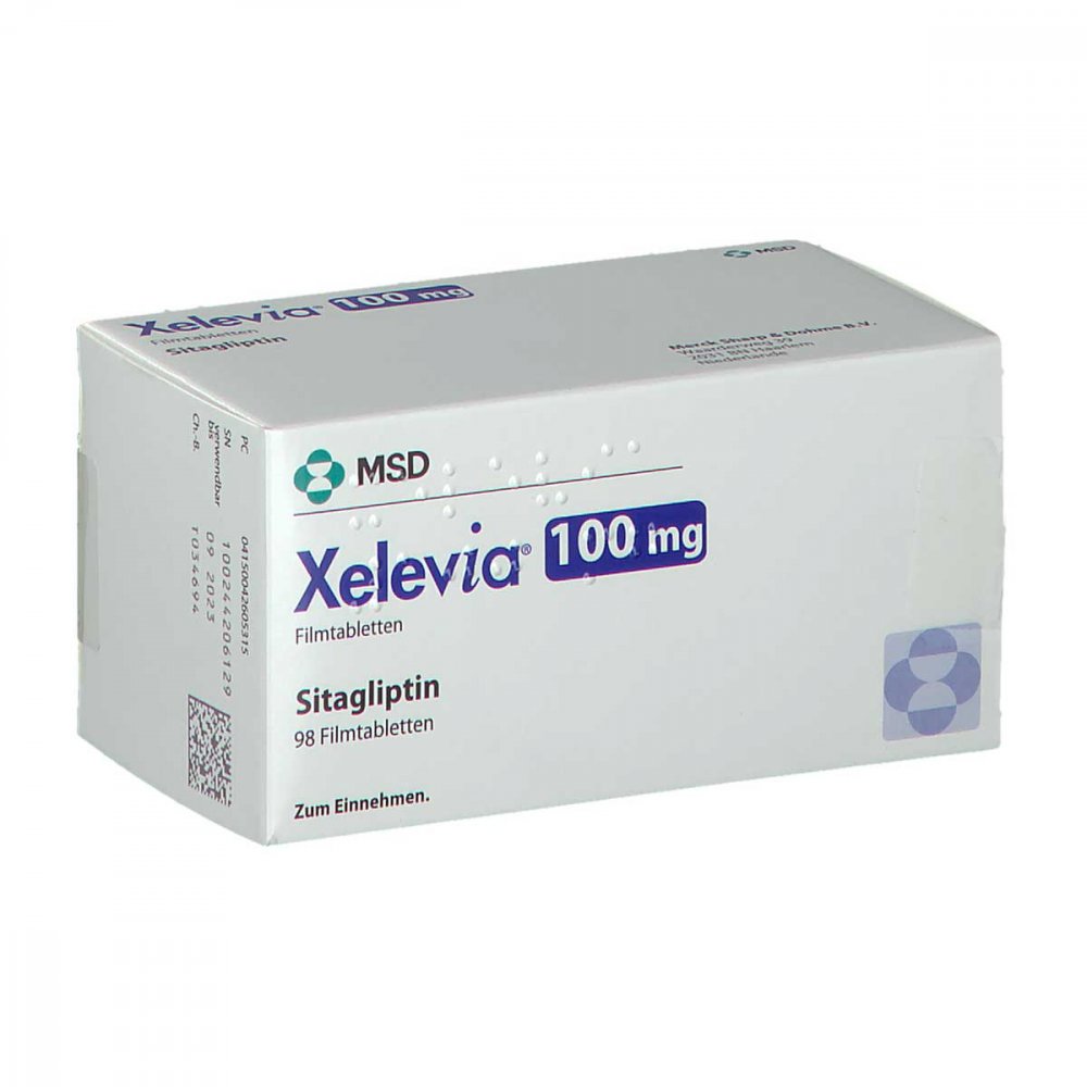 Das Produktfoto zeigt Xelevia 100 Mg Filmtabletten (98 stk) PZN 04260531