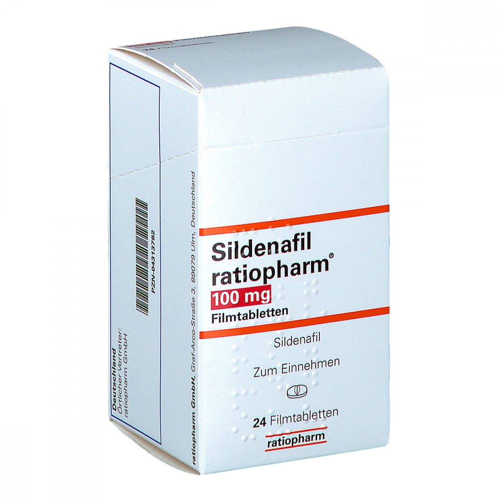 Das Produktfoto zeigt Sildenafil Ratiopharm 100 Mg Filmtabletten (24 stk) PZN 04313782