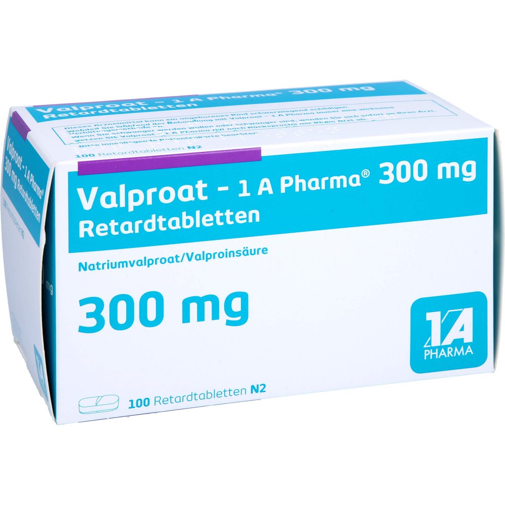 Das Produktfoto zeigt Valproat-1a Pharma 300 Mg Retardtabletten (100 stk) PZN 04343837