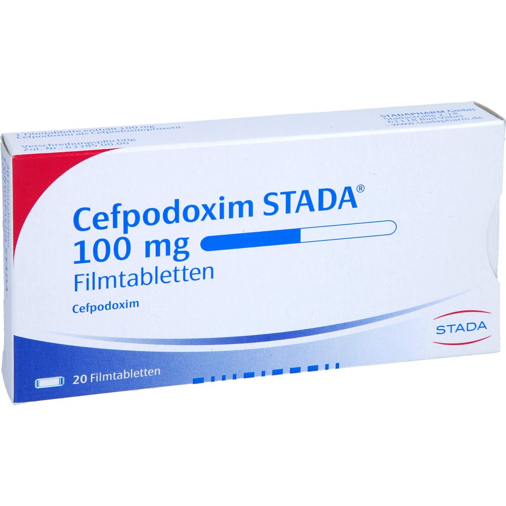 Das Produktfoto zeigt Cefpodoxim Stada 100 Mg Filmtabletten (20 stk) PZN 04366666