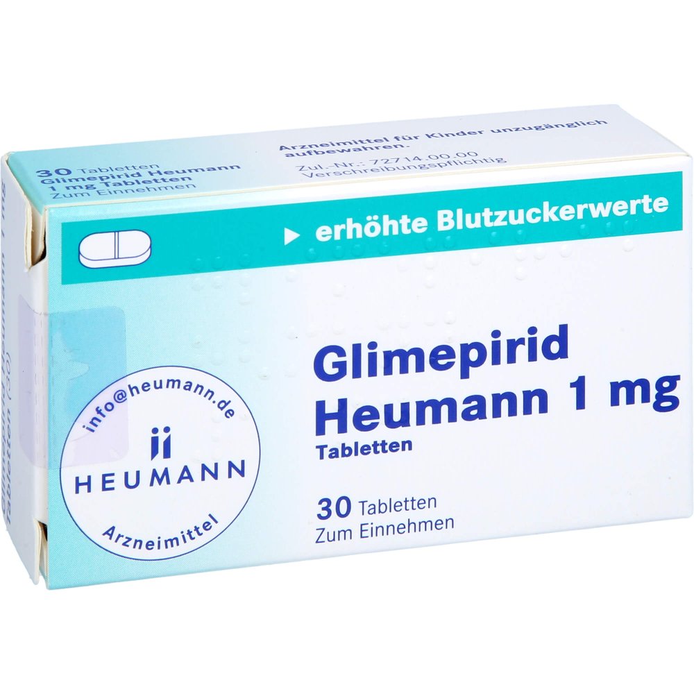 Das Produktfoto zeigt Glimepirid Heumann 1 Mg Tabletten (30 stk) PZN 04378793