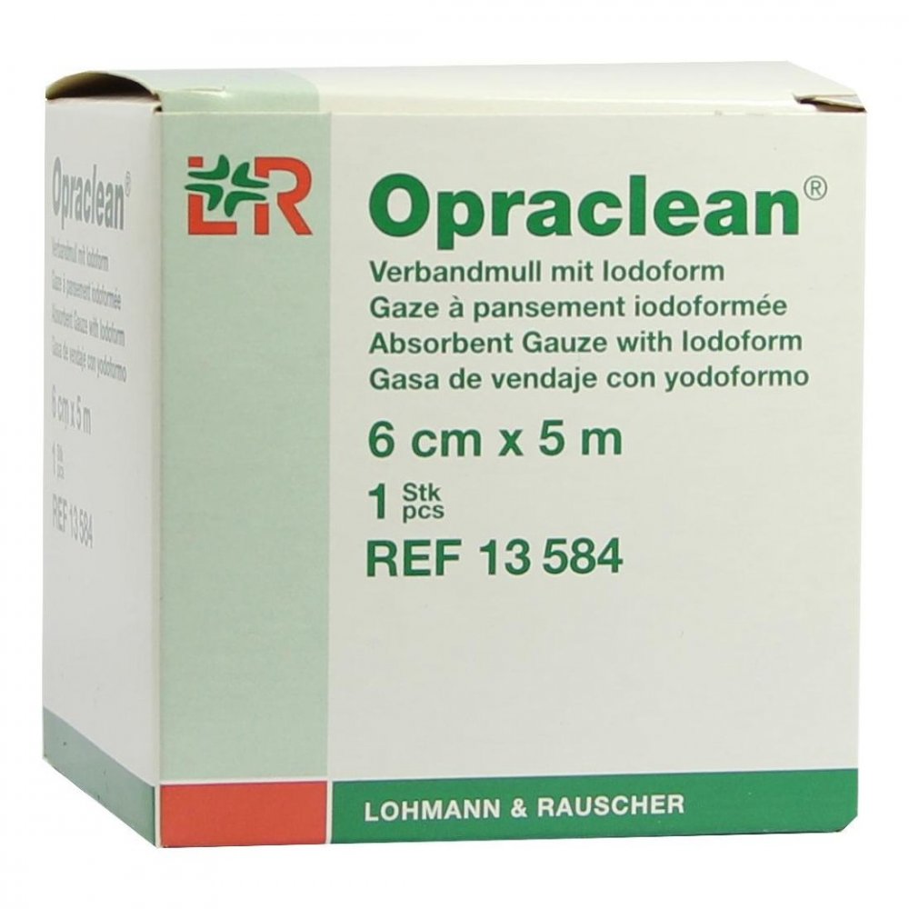 Das Produktfoto zeigt Opraclean Verbandmull M.Jodoform 6 Cmx5 M (1 stk) PZN 04436711